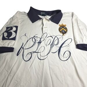 Vintage Polo Ralph Lauren Polo Shirt Mens XL White Navy Crest RLPC 3 Embroidered